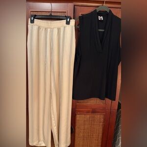 Flowing Satin Wide Leg Pant with Tailored Knit Top